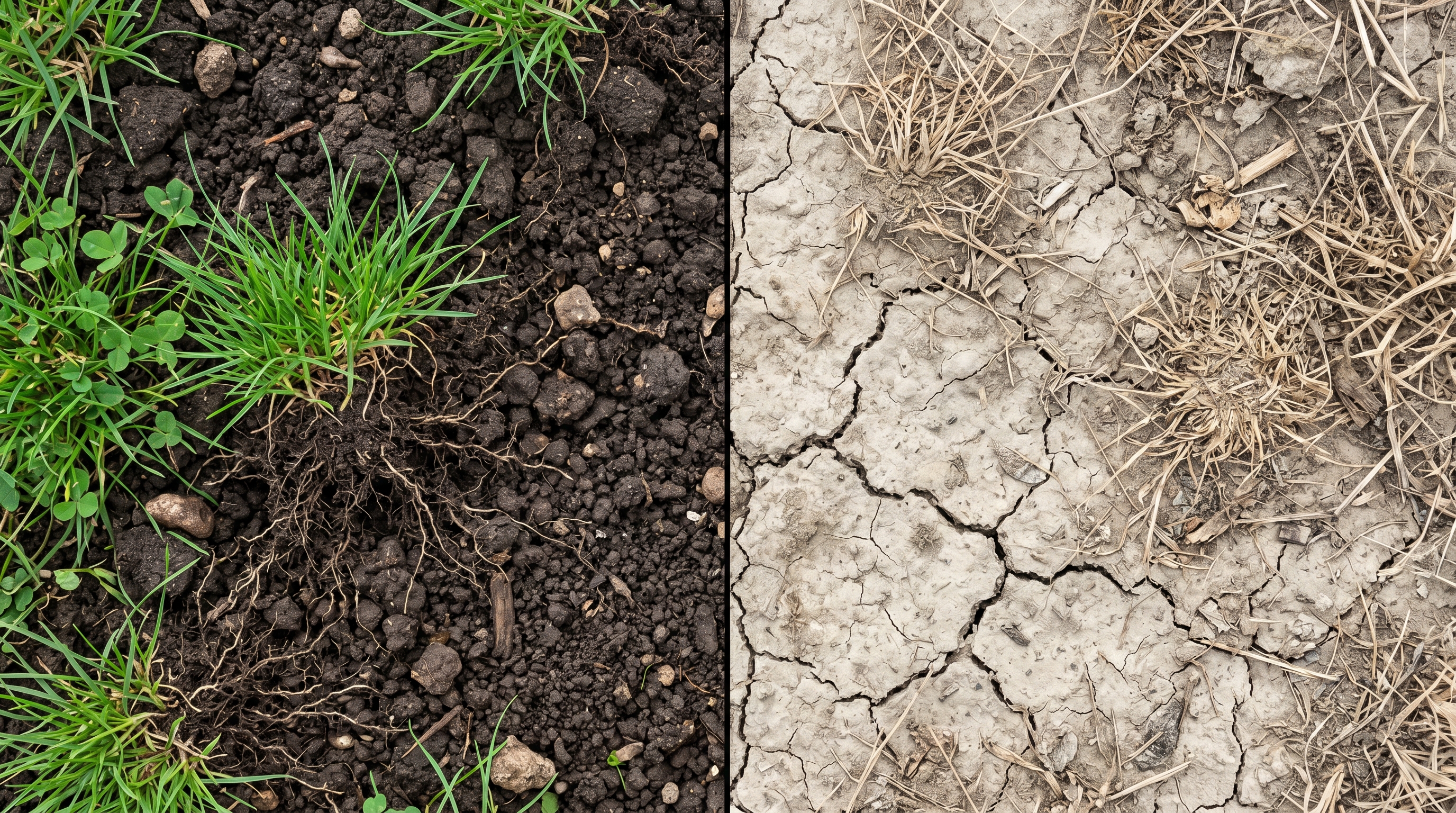 Side by side comparison of alive and dead soil