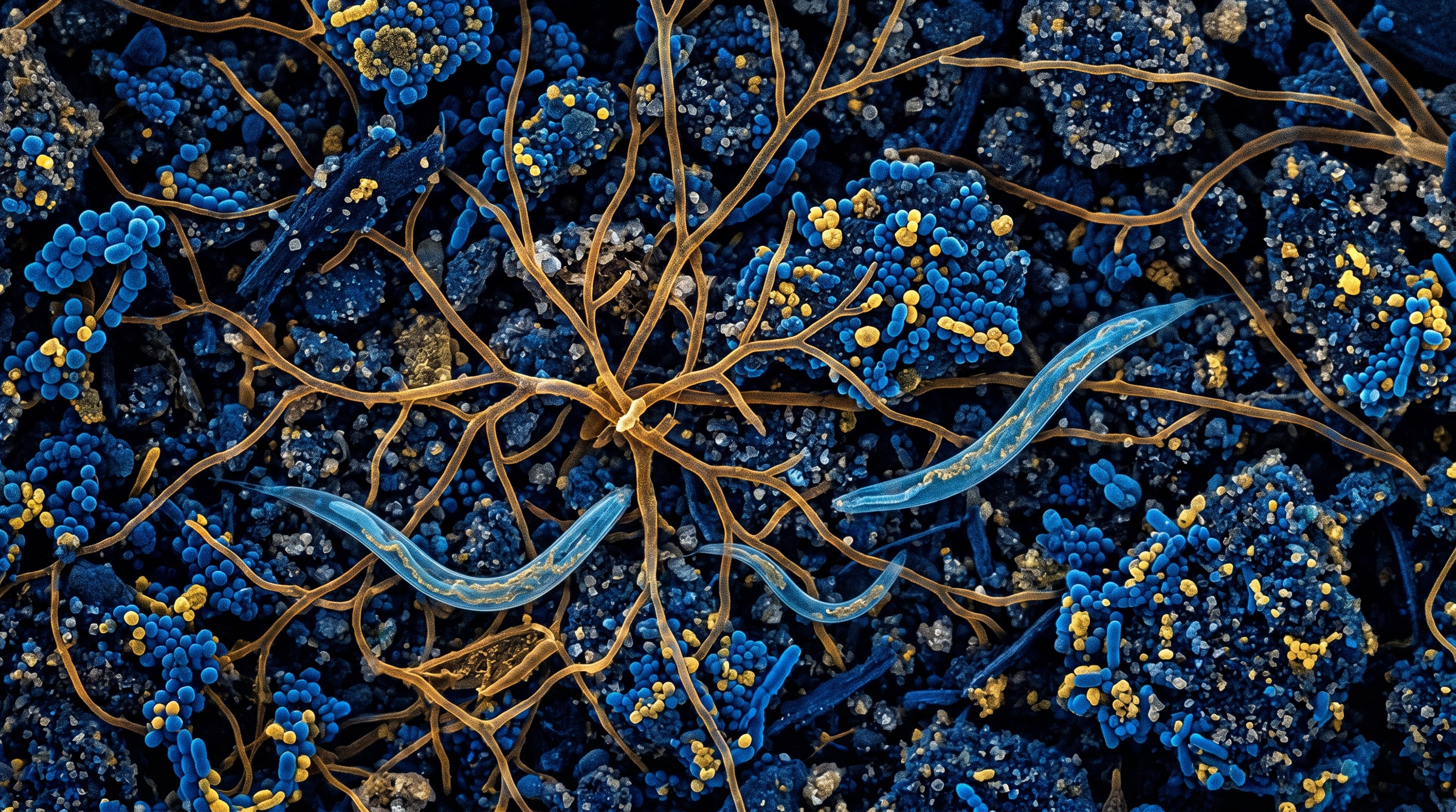Microscopic view of soil microorganisms