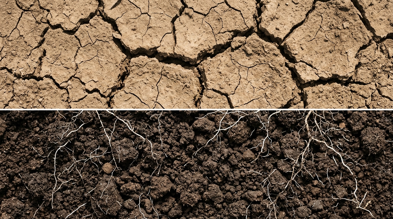 Split: cracked dry vs porous moist soil