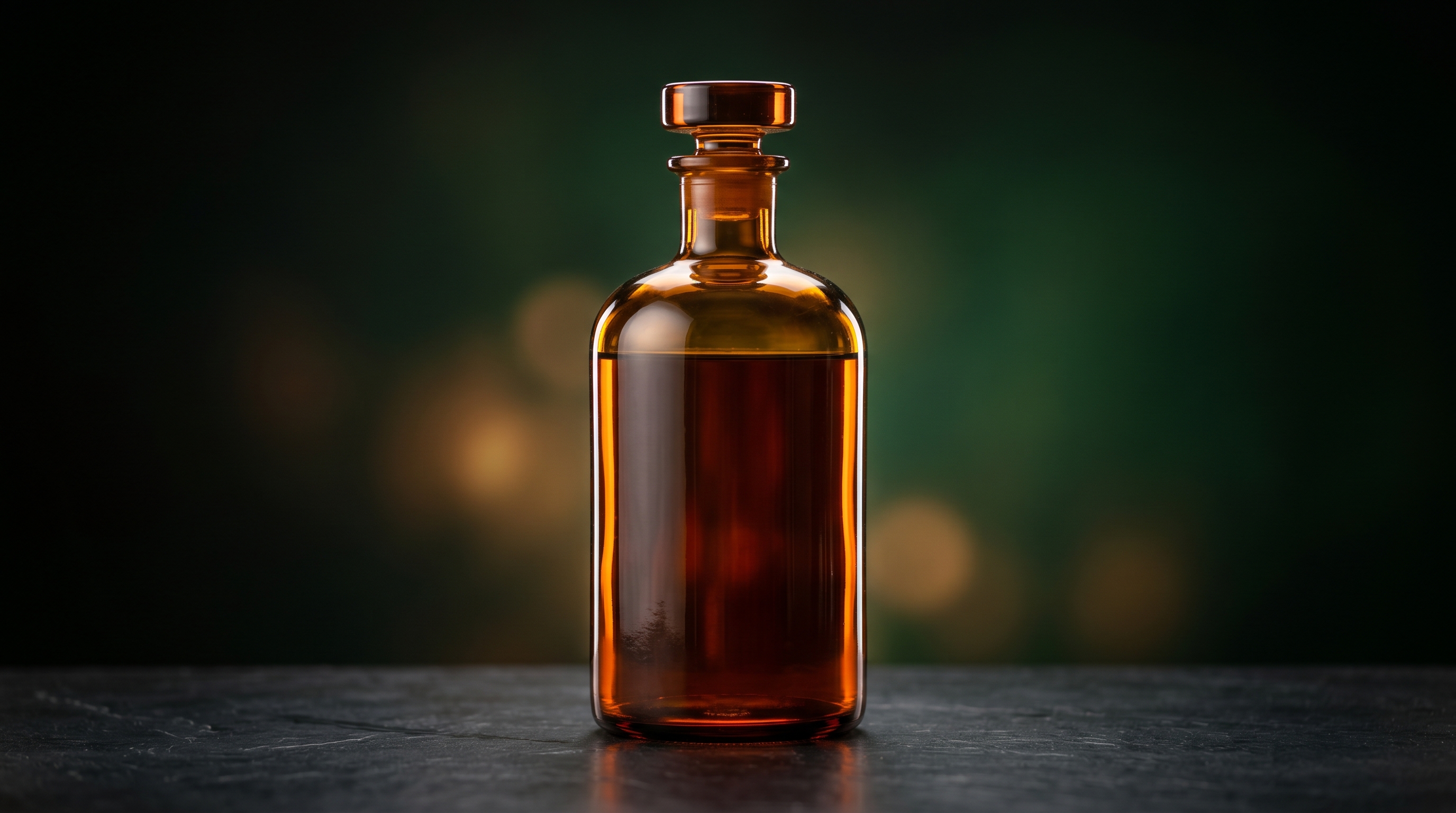 Studio shot of a one-liter amber bottle