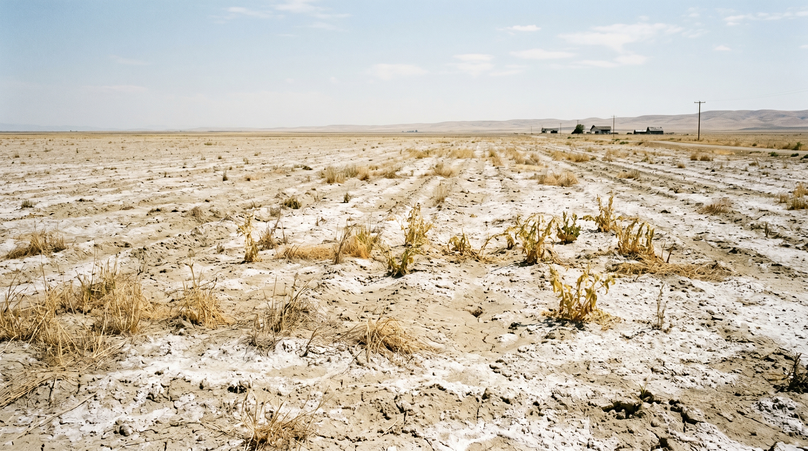 Aerial view of depleted arid agricultural field