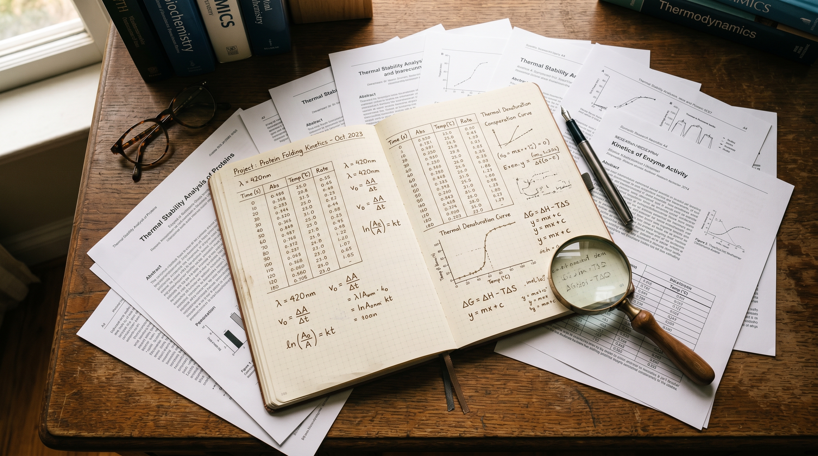 Open notebook with handwritten data tables