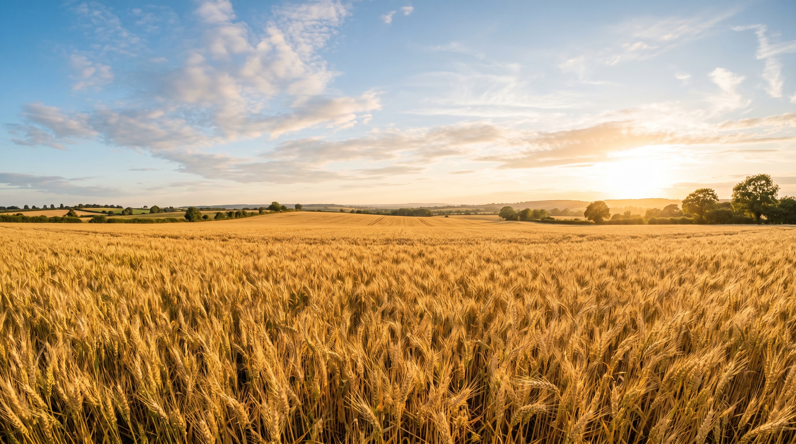 Healthy mature wheat field at golden hour