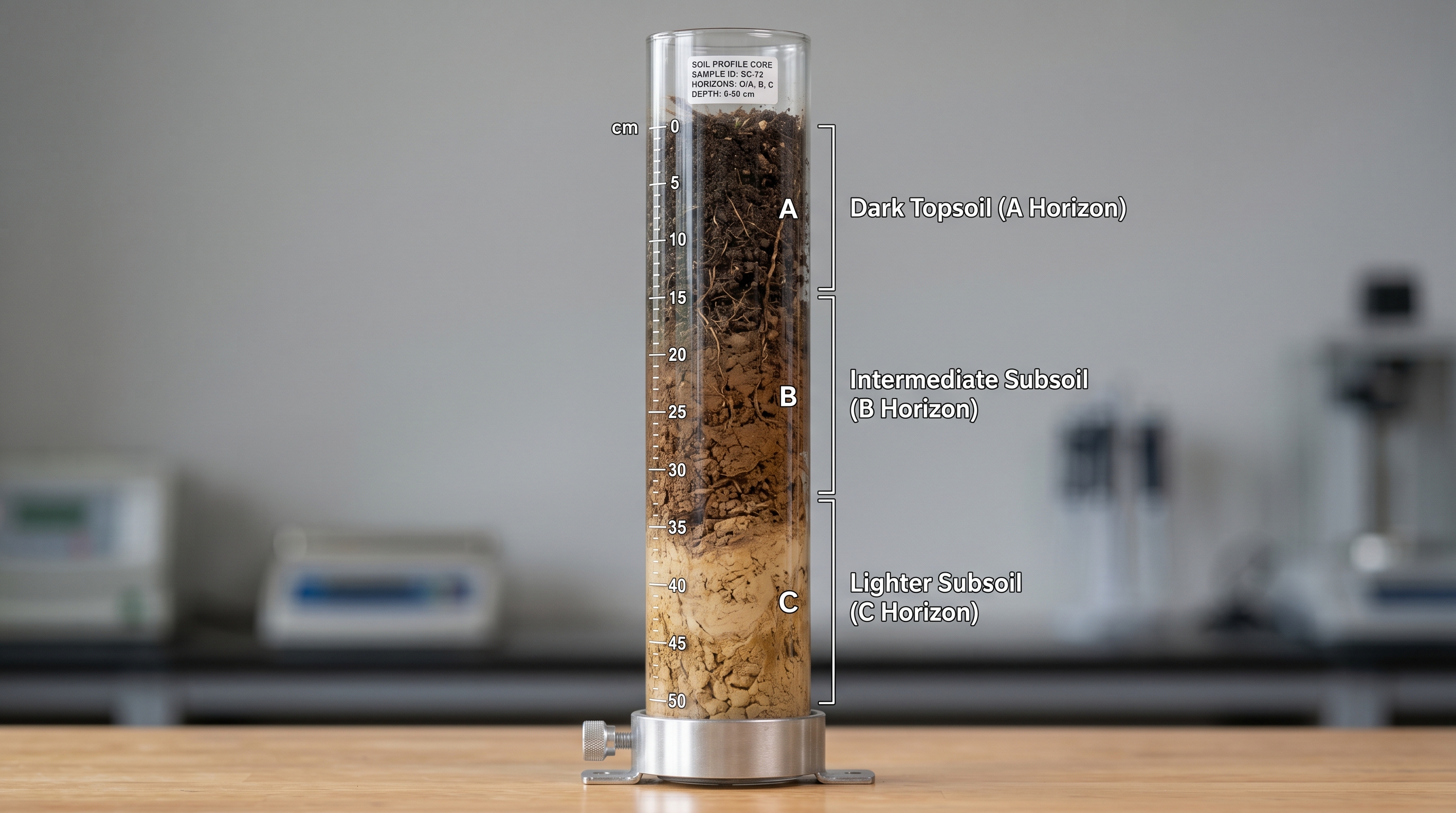 Cross-section soil core in glass tube